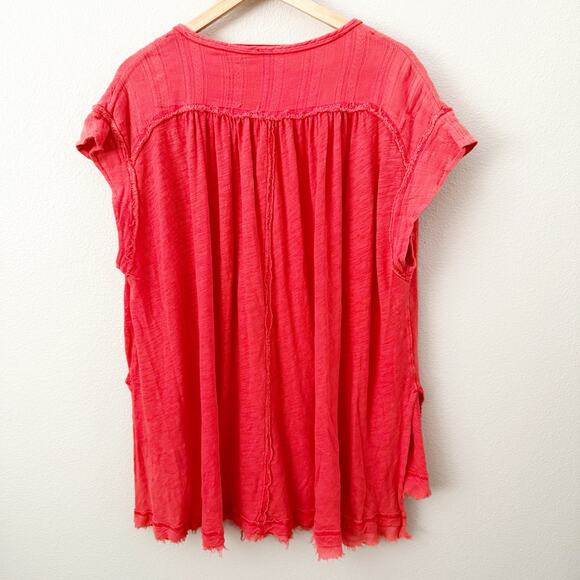 FREE PEOPLE | Aster High-Low Henley Orange Raw Edge Button Oversized | Small - Picture 7 of 11